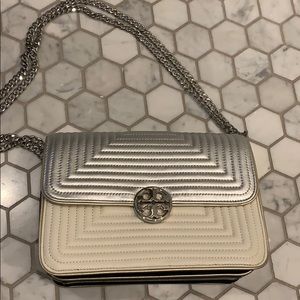 Tory Burch cream and silver purse